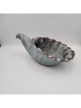 Signed Frankoma Pottery Prairie Horn Of Plenty Cornucopia #222 Bowl Planter Blue